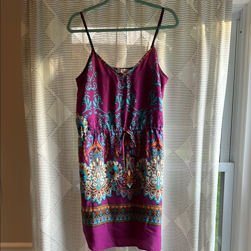 GLAM Vibrant Purple Patterned Dress Large EUC